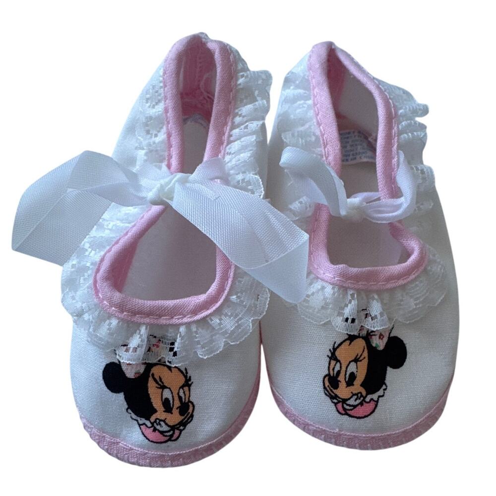 Vintage Y2K Disney Babies Minnie Lace Booties Pink White